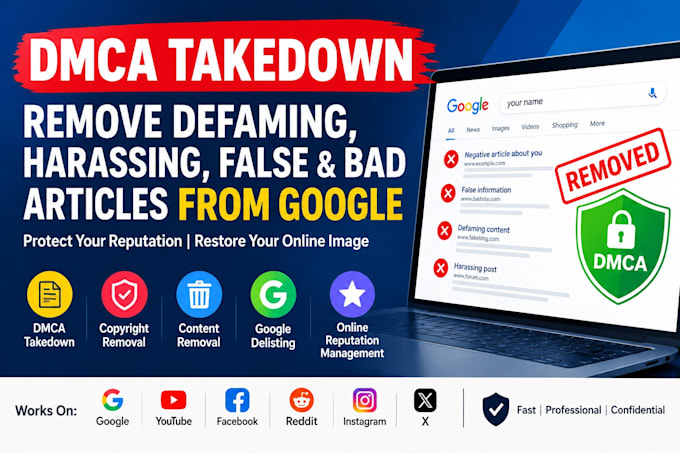 takedown defaming,harassing, false and bad articles from google under dmca