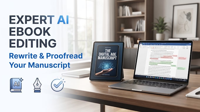 edit ai ebook content, rewrite and proofread your ebook manuscript