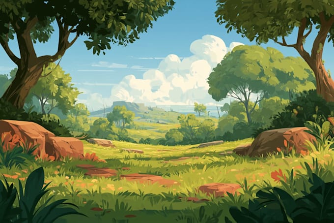 draw anime background, 2d environment, landscape