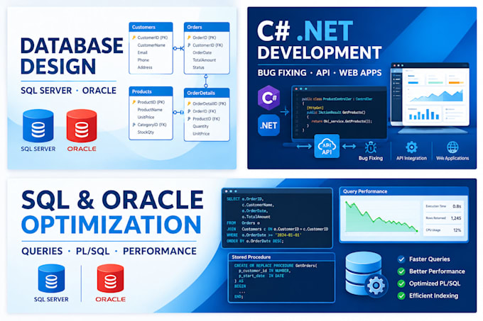 write sql queries, and database design for mysql and sql server
