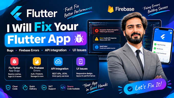 fix app bugs, firebase errors, API integration and UI issues