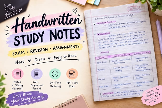 creates neat handwritten study notes and exam notes