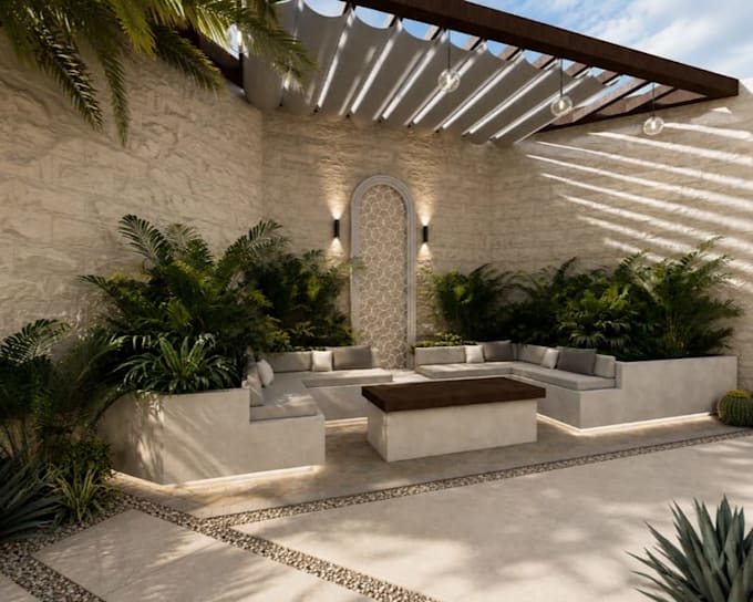 function residential garden,custom hardscape, planting 3d layout,pathways design