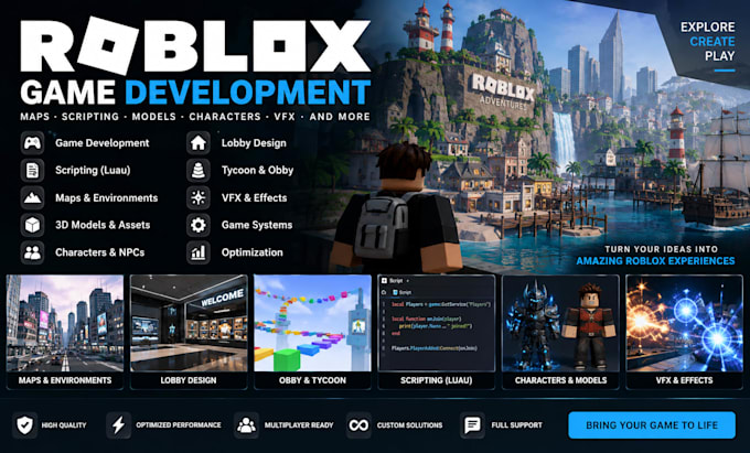 develop roblox game script roblox game roblox obbymap lobby level design 3dmodel