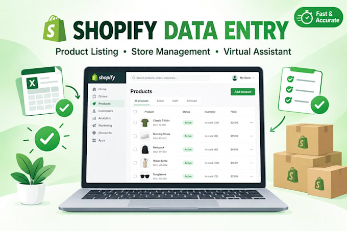 do data entry, shopify data entry, product listing and ecommerce VA