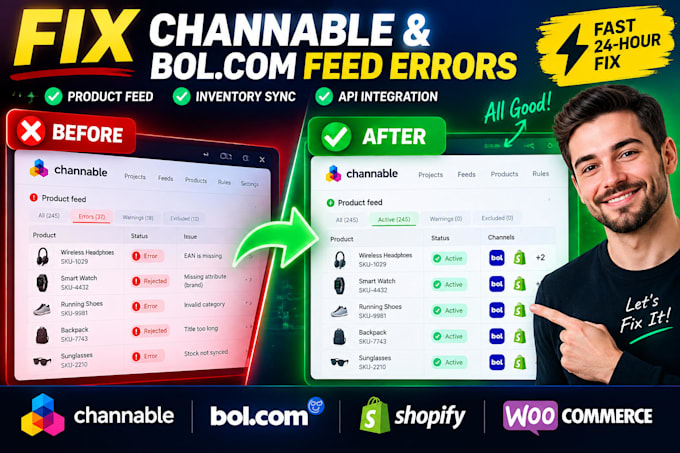 fix channable, bolcom product feed, feed errors, inventory sync,API integration