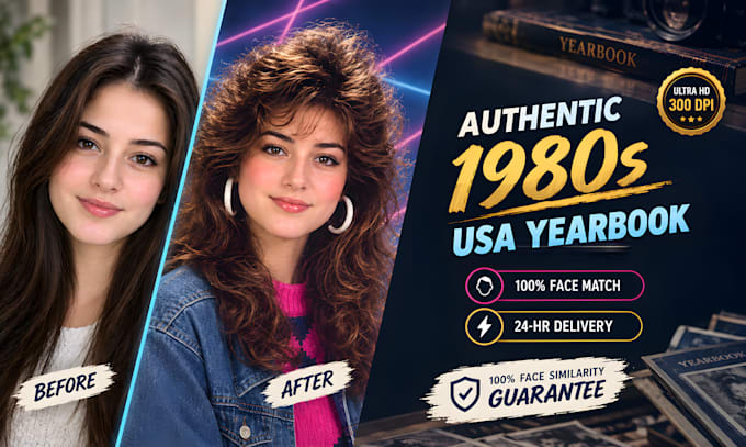 transform photo into 1980s retro USA yearbook portrait