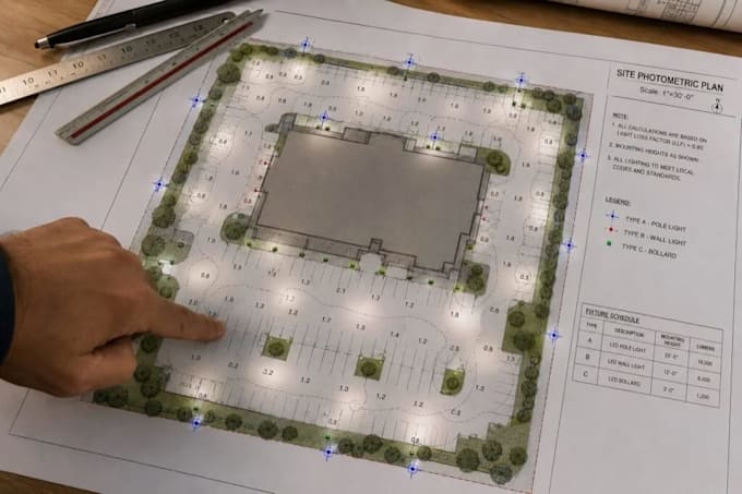 design mep, electrical, lighting, photometric and grading plans for permit