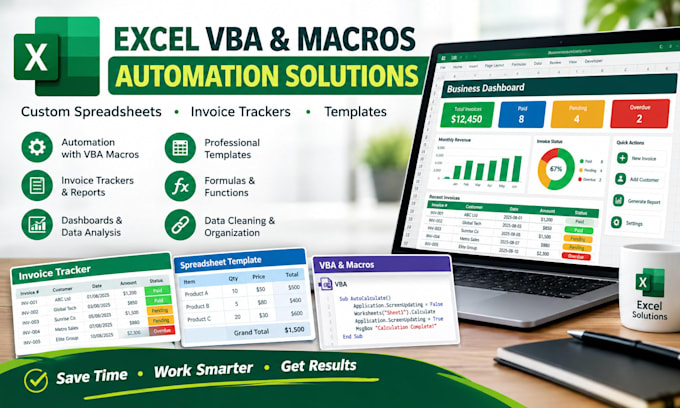 develop smart excel macros, vba, invoice trackers and spreadsheet templates