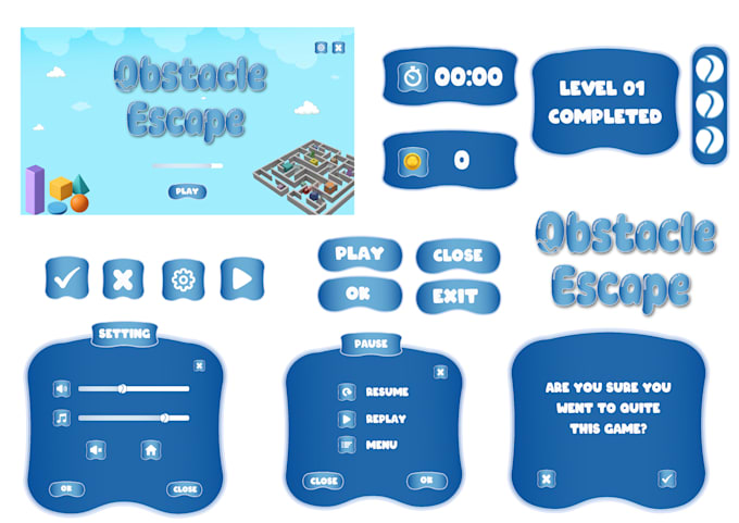 design modern 2d game UI UX for web and mobile