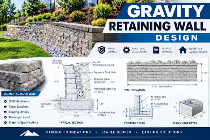 design segmental and gravity retaining walls for residential projects
