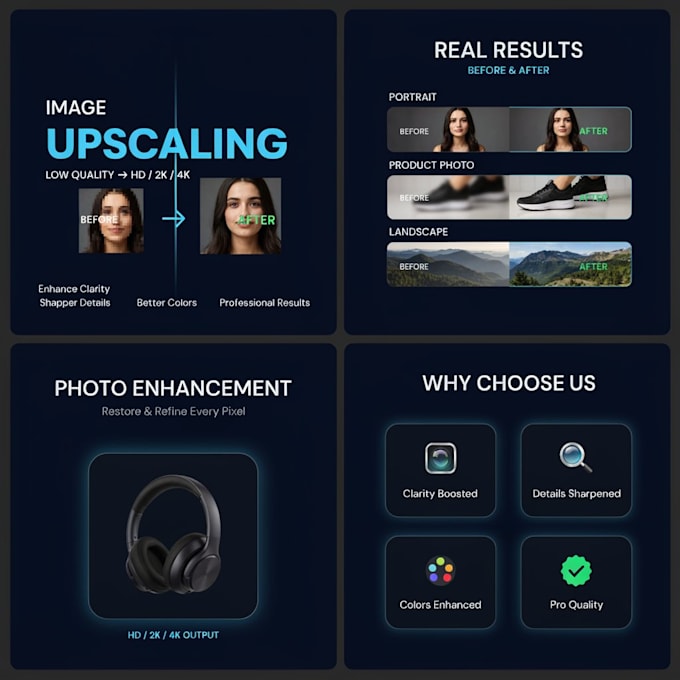upscale and enhance low resolution images to HD 4k