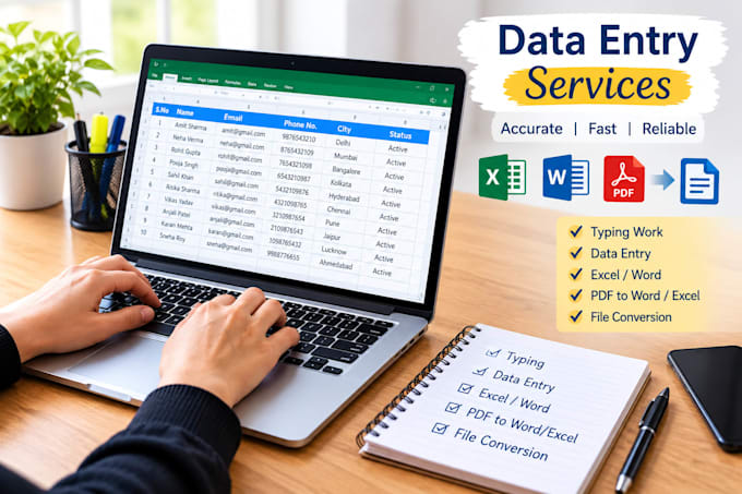 typing, data entry, PDF conversion, and document