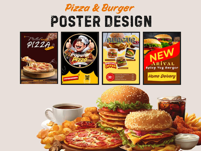 create attractive burger poster and  pizza poster
