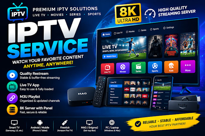 offer premium m3u playlist, restream, 8k server, live TV with reseller panel