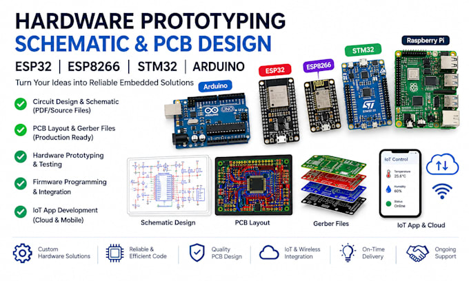 make hardware prototyping, schematic, pcb design, esp32, esp8266, stm32, arduino