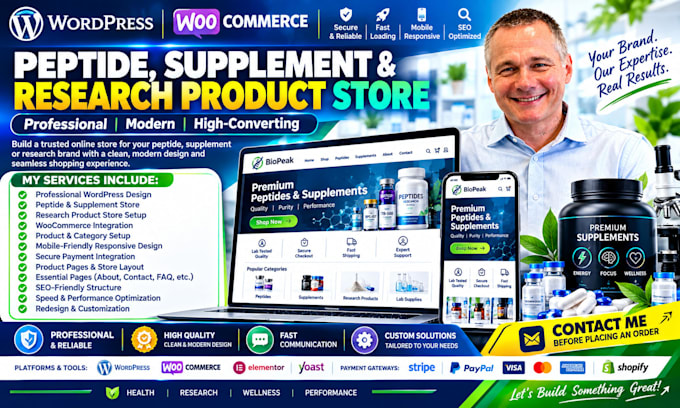 do peptide wordpress website, supplement website, research peptide store