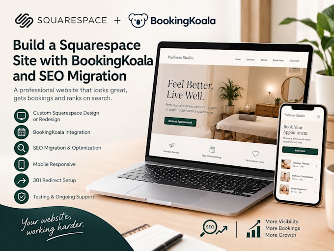 build a squarespace site with bookingkoala and SEO   migration