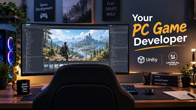 develop a custom 2d or 3d PC game in unity