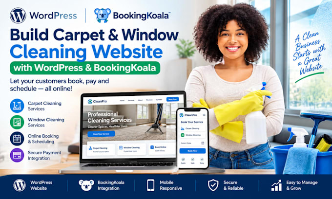build carpet and window cleaning wordpress booking koala booking website