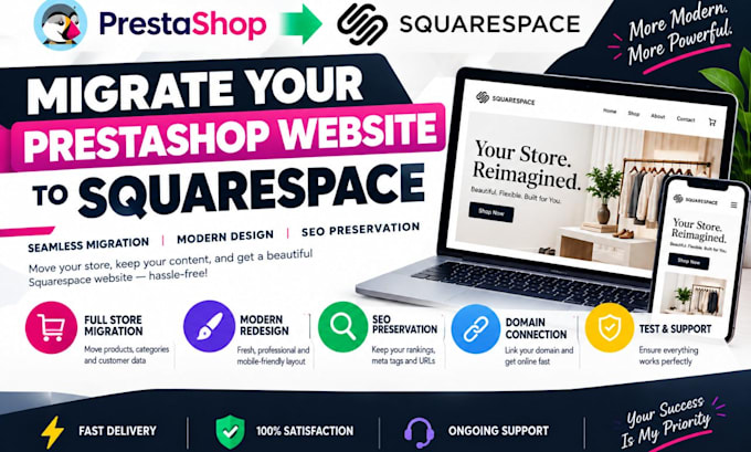 migrate prestashop website to squaresapce, redesign it and preserve SEO