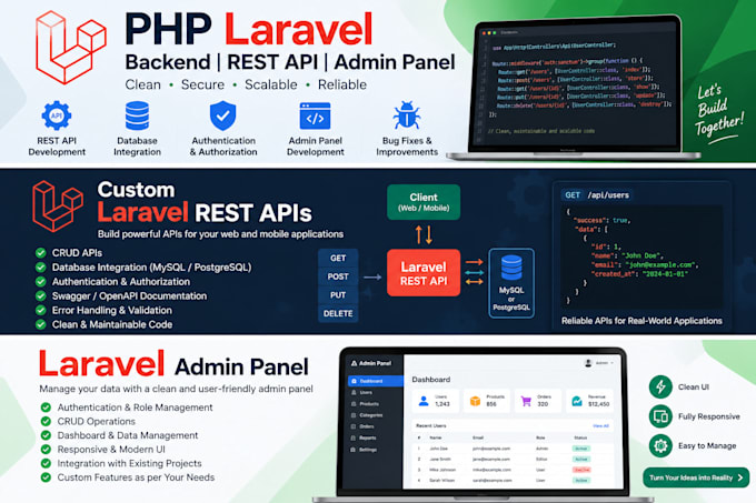 develop PHP laravel backend, rest API or admin panel