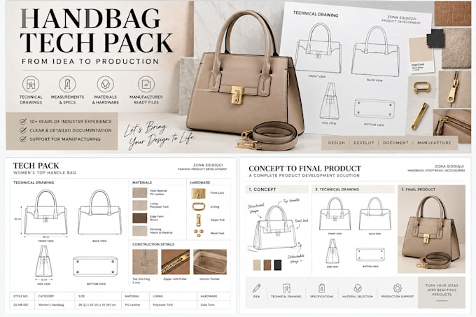 create professional footwear and handbag tech packs