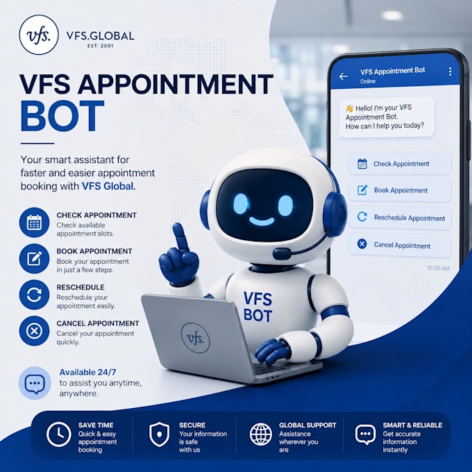 develop booking bot,vfs appointment bot, appointment bot,vfs bot