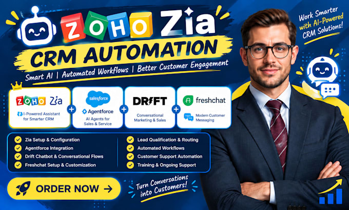 setup salesforce agentforce, zoho zia, drift and freshchat CRM automation