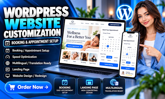 add wordpress booking features and design landing pages