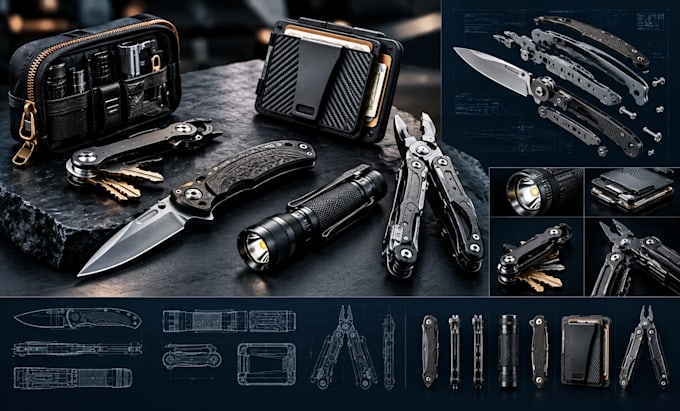 design everyday carry products, knives, keychains, wallets, flashlights, sling