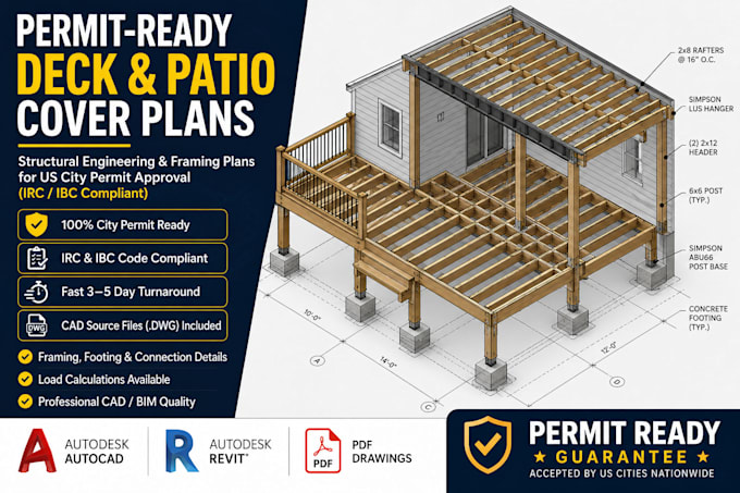 engineer deck and patio cover structural plans for usa city permit