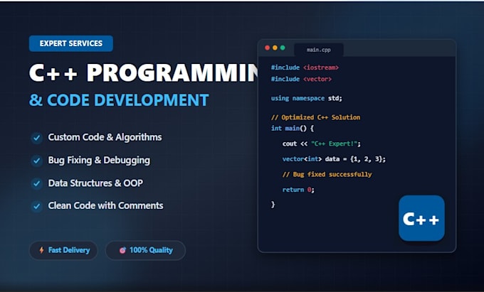 write, debug, and optimize c plus plus code for your projects