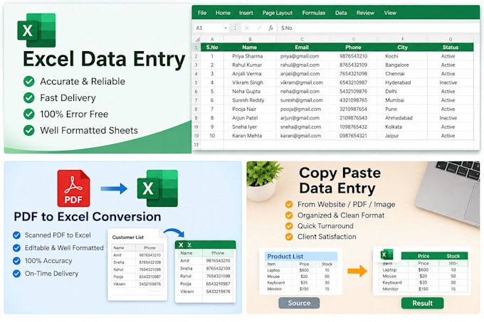 do accurate data entry, copy paste and excel work