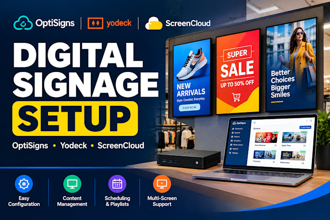 setup and configure your digital signage with yodeck optisigns screencloud