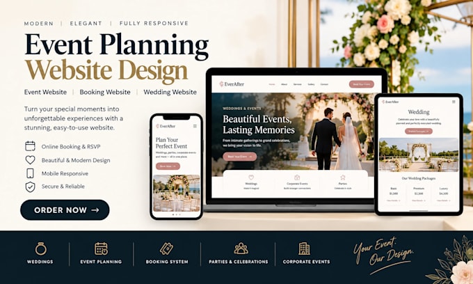 design event planning event website booking website wedding website
