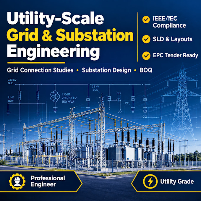 provide utility scale solar grid connection study substation design transmission