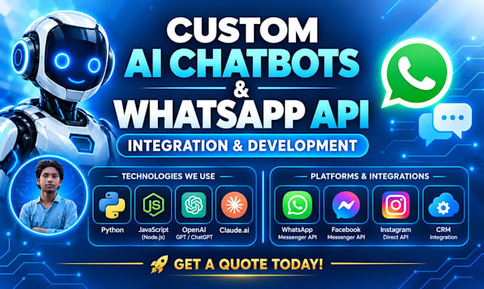 develop custom ai automation chatbots and whatsapp messenger API integration