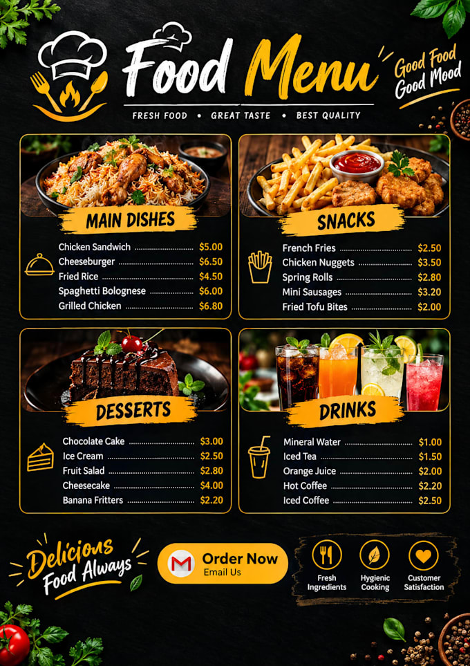 design a modern restaurant menu