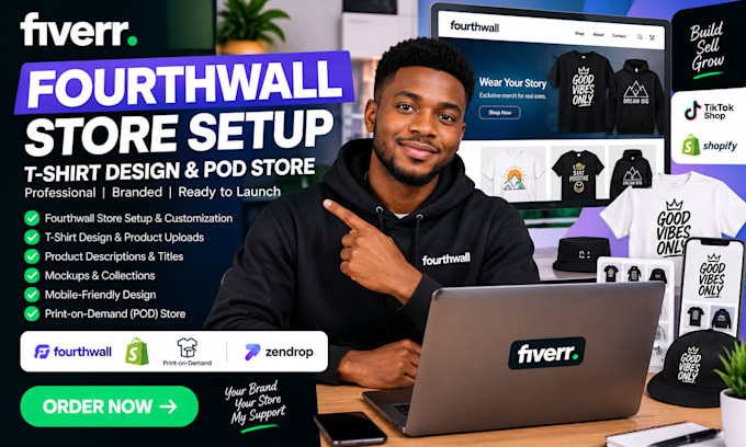 design fourthwall website tshirt design print on demand merch, pod store