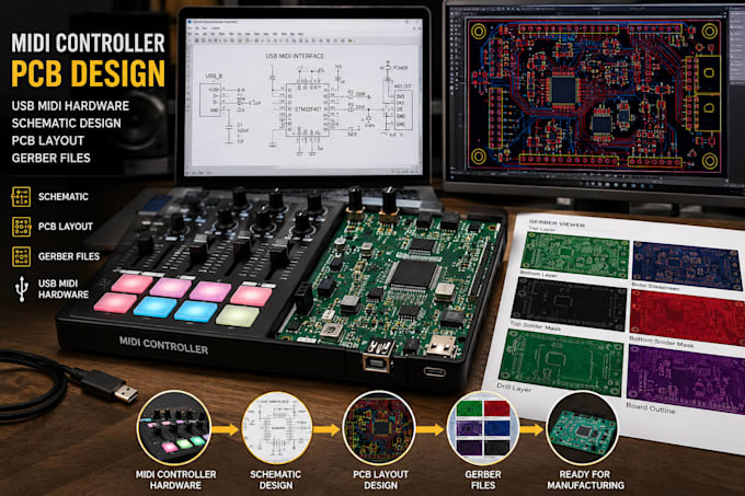 design midi controller pcb usb midi hardware schematic and gerber