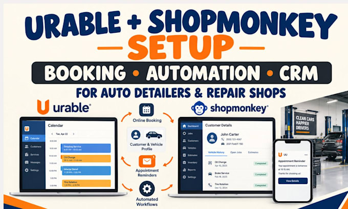 setup urable shopmonkey tekmetric CRM booking customer followup automation