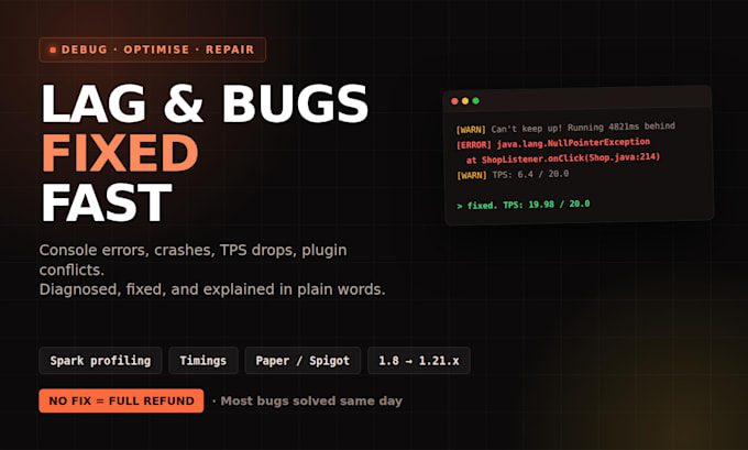 fix bugs and lag on your minecraft server or plugin