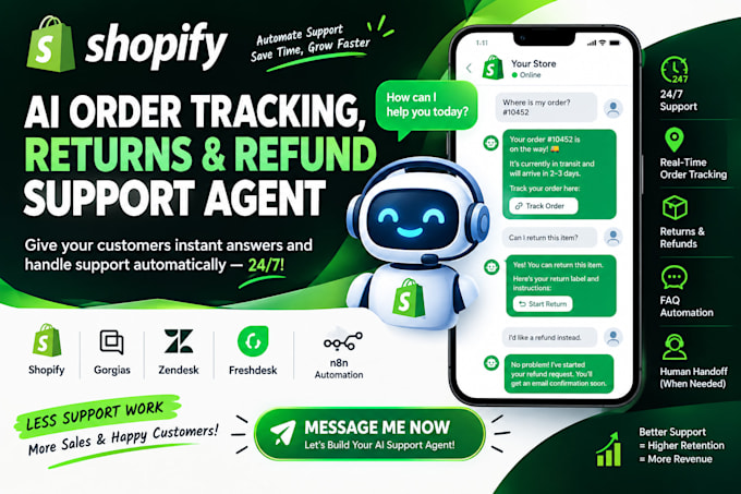 build shopify ai order tracking, returns and refund support agent systems