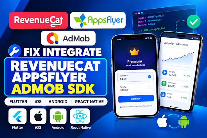 fix integrate revenuecat appsflyer admod sdk flutter ios android react native
