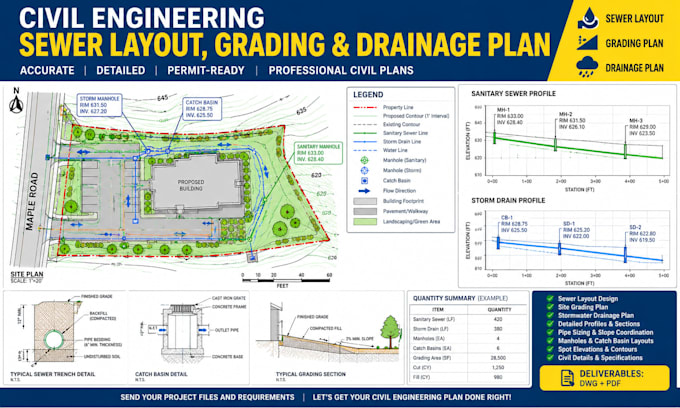 design civil engineering stamp ohio texas sewer layout grading and drainage plan