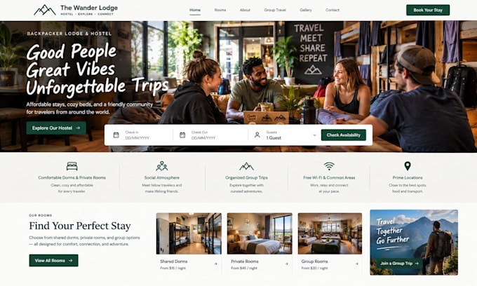 design squarespace hostel website backpacker lodge website group travel site