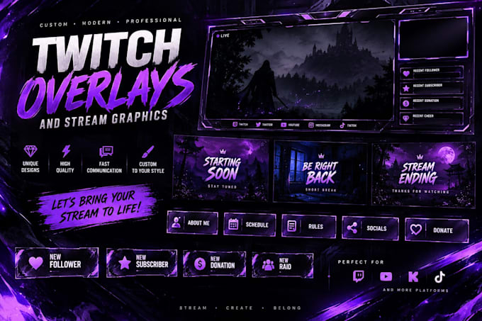 design professional twitch overlays and stream graphics