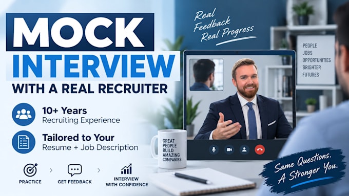 conduct a realistic mock job interview with recruiter feedback