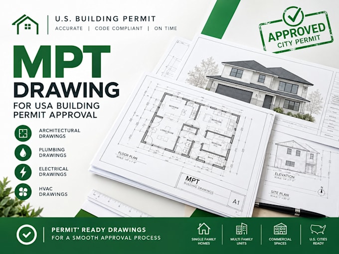 create mep drawing for USA building permit approval
